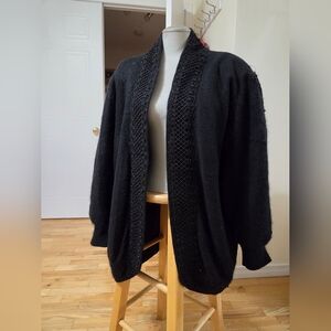 Vintage Angora Elegant Black Cardigan Sweater Beaded Large